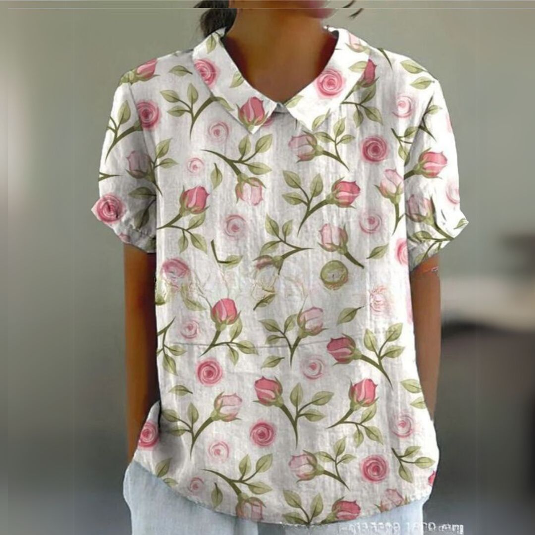 Málinka | Kwiatowa lniana bluzka na luźne dni