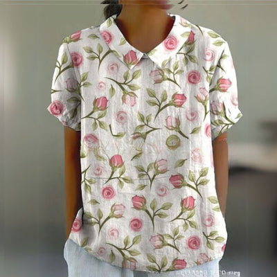 Málinka | Kwiatowa lniana bluzka na luźne dni