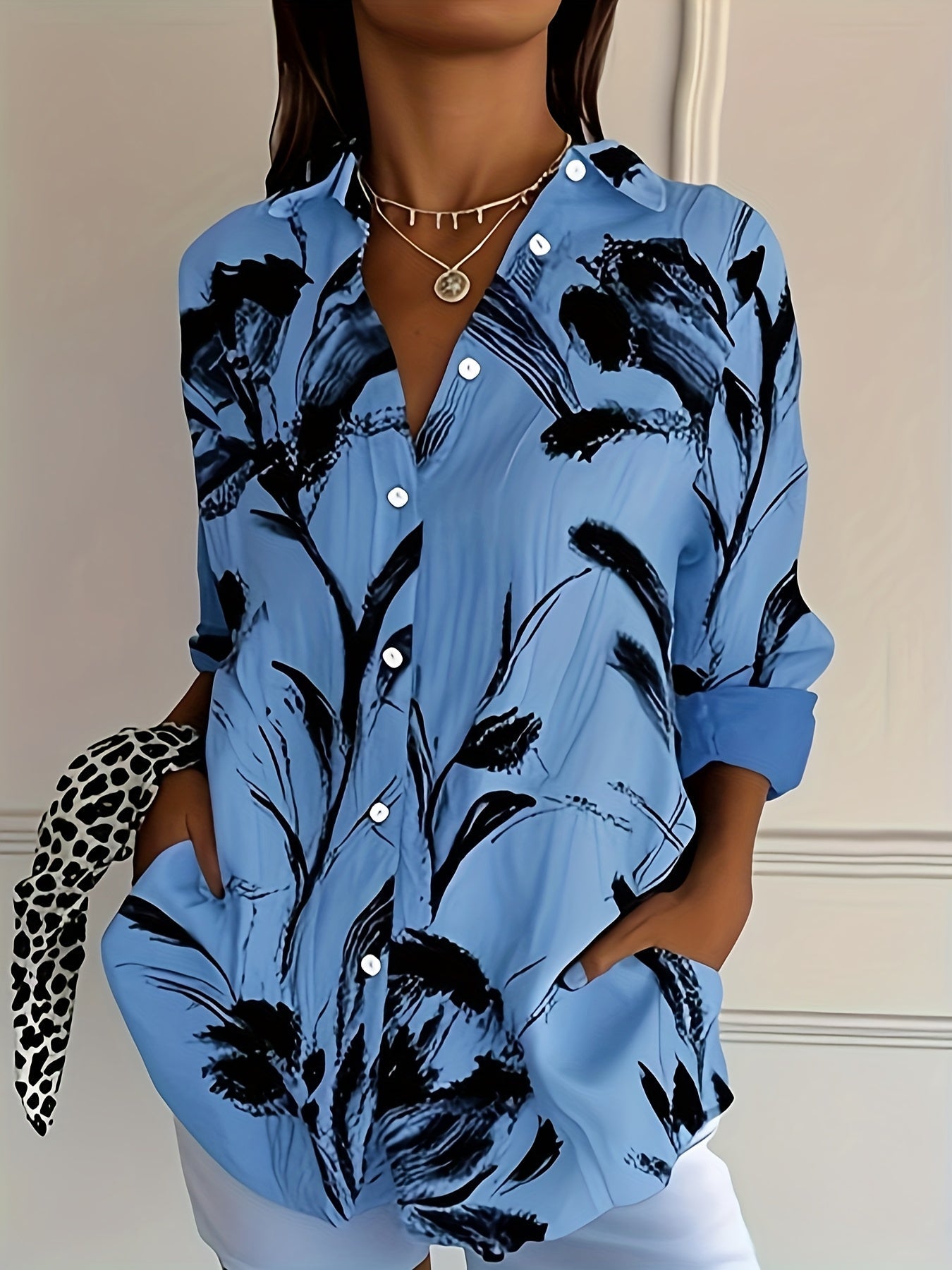 Zaina | Stylish Floral Button-Down Blouse