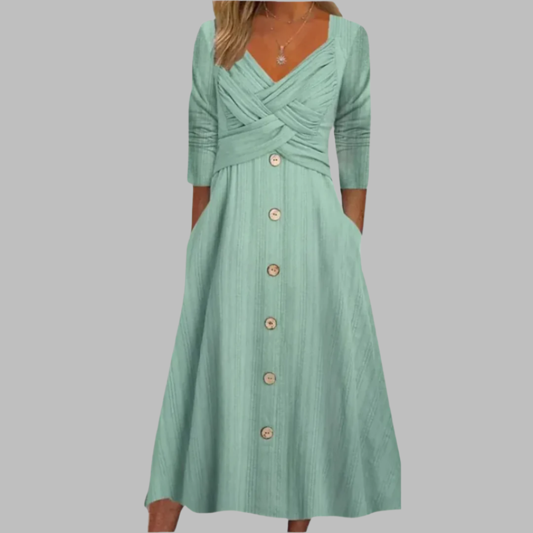 Veronika | Elegancka Sukienka Modelująca z Guzikami i Poprzecznymi Detalami