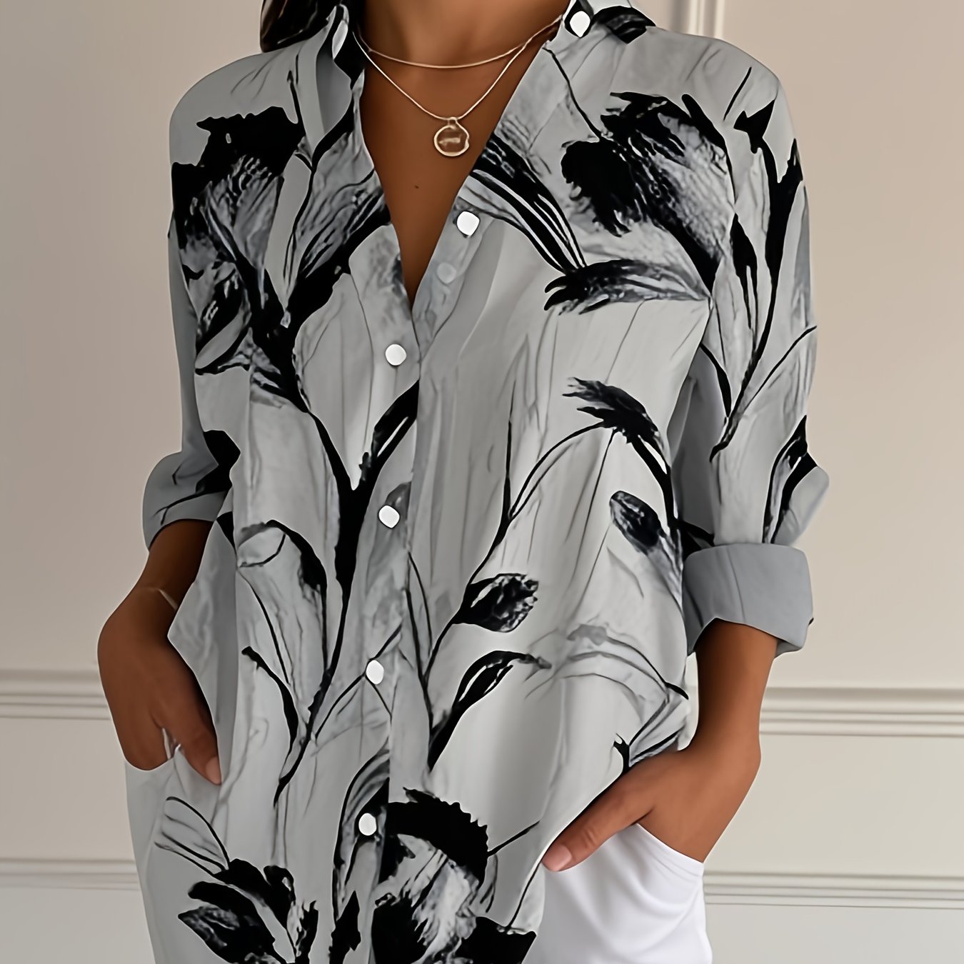 Zaina | Stylish Floral Button-Down Blouse