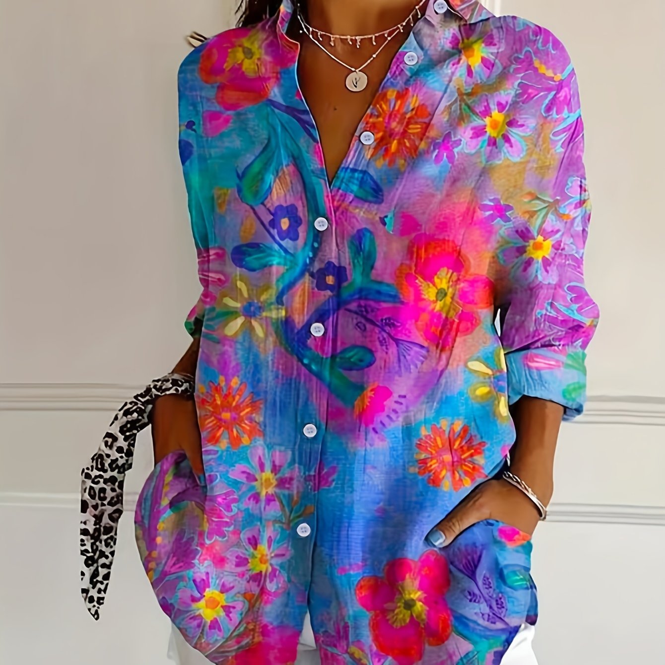 Zyla | Floral Print Button Blouse