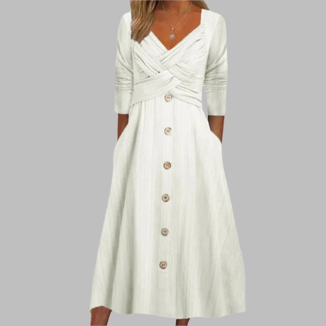 Veronika | Elegancka Sukienka Modelująca z Guzikami i Poprzecznymi Detalami