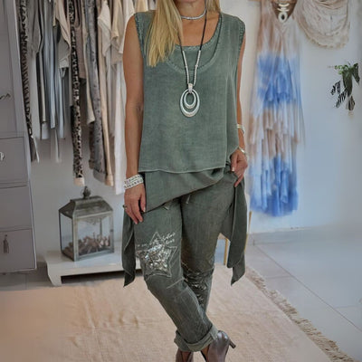 Karla | Elegancka, wygodna, kolorowa koszulka i drukowane spodnie