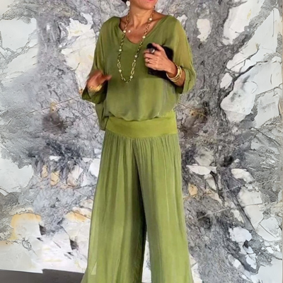 Amani | Lekki boho komplet z bluzką i spodniami