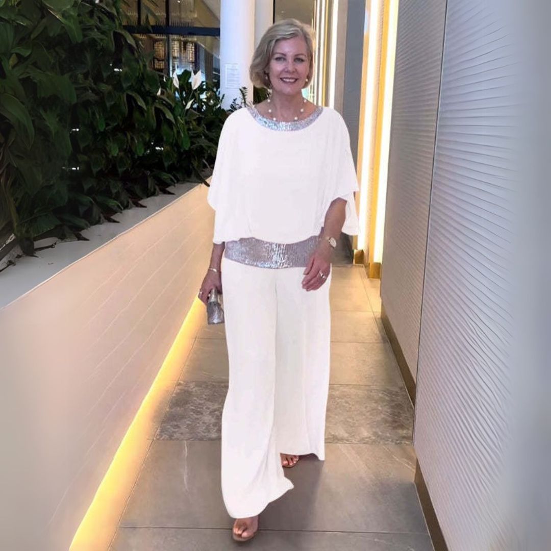 Beáta | Błyszczący dwuczęściowy zestaw na specjalne okazje