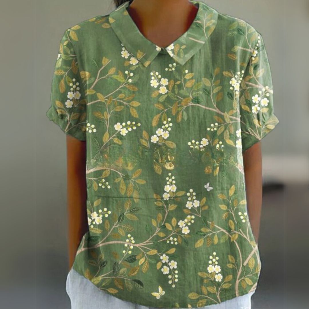 Málinka | Kwiatowa lniana bluzka na luźne dni