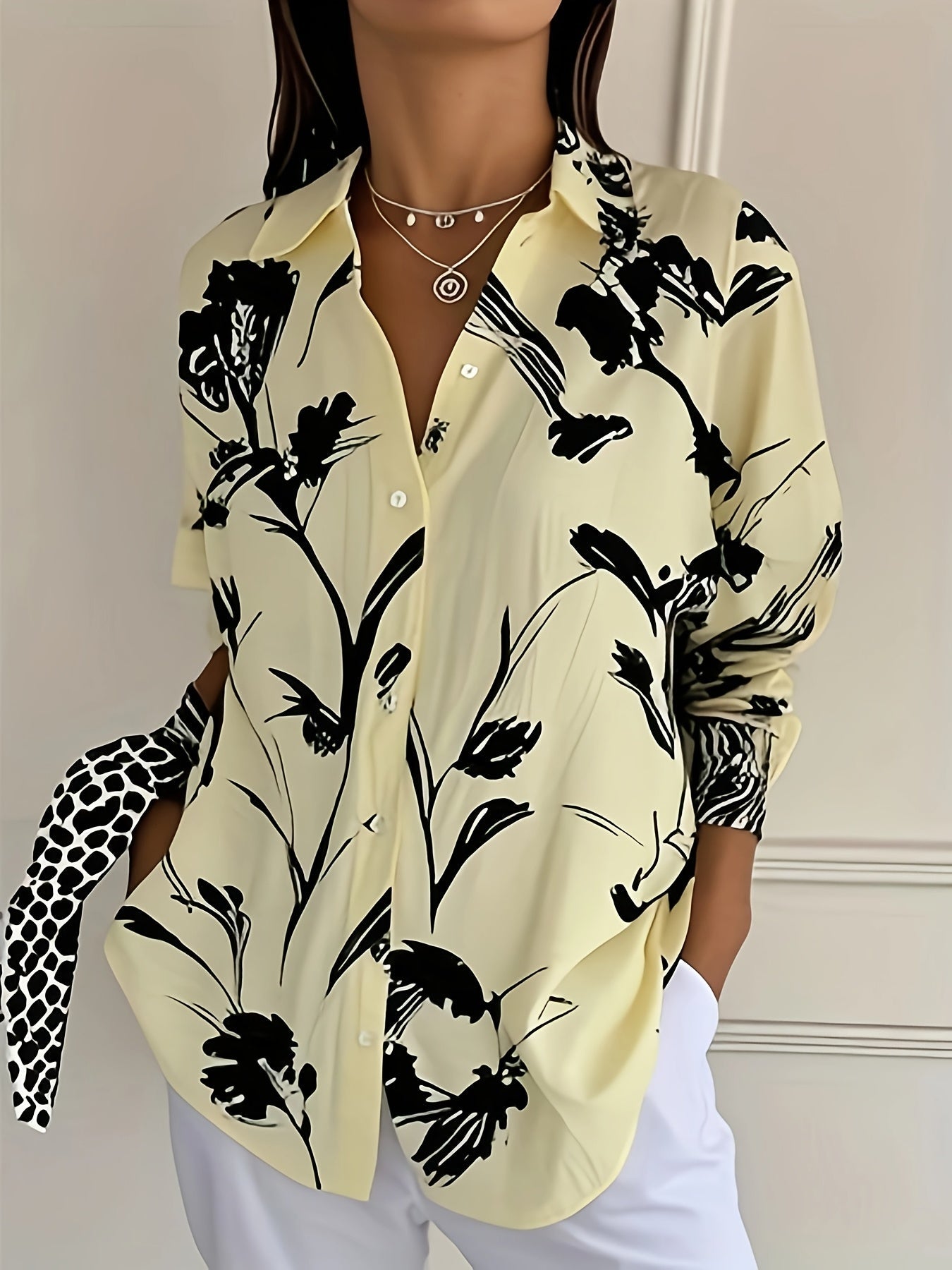 Zaina | Stylish Floral Button-Down Blouse