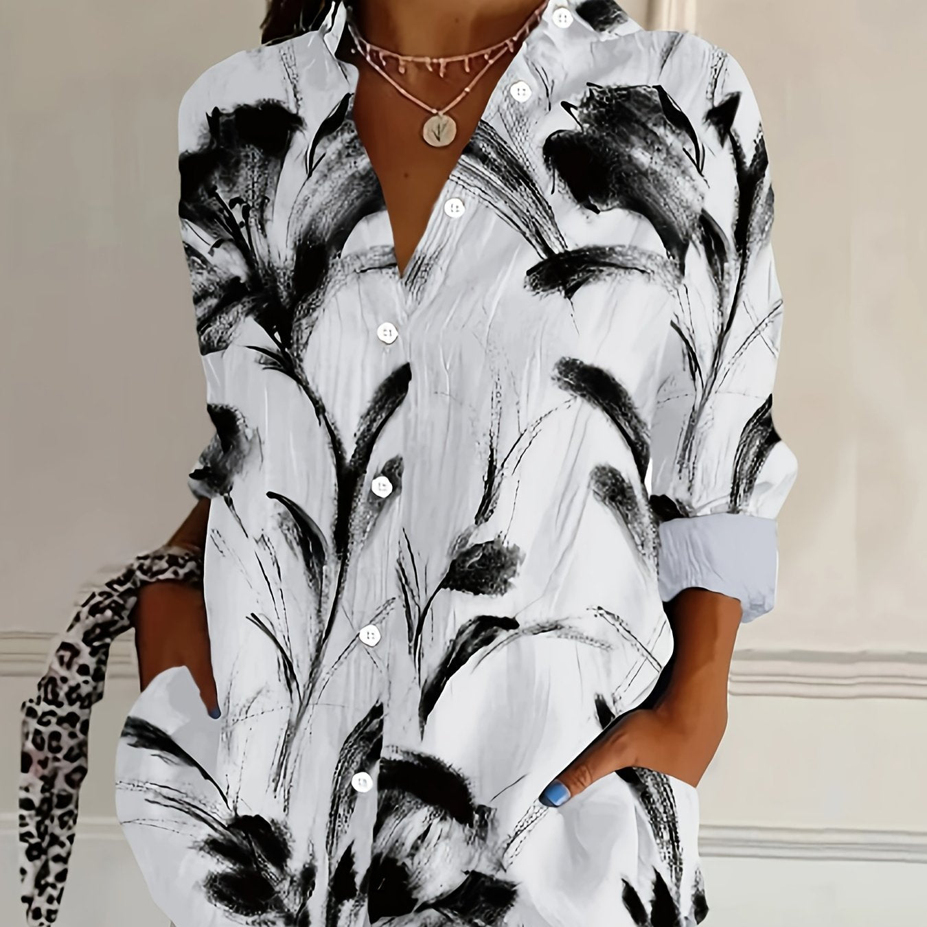 Zaina | Stylish Floral Button-Down Blouse