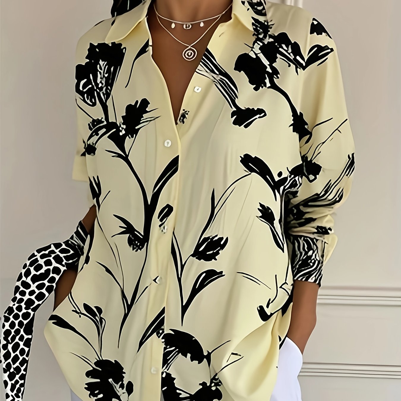 Zaina | Stylish Floral Button-Down Blouse