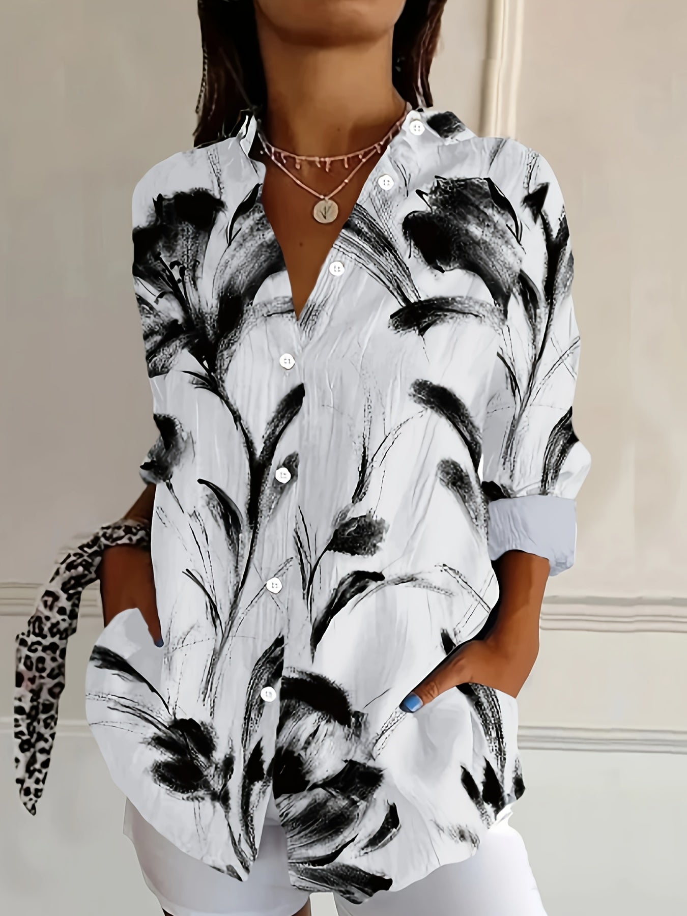 Zaina | Stylish Floral Button-Down Blouse