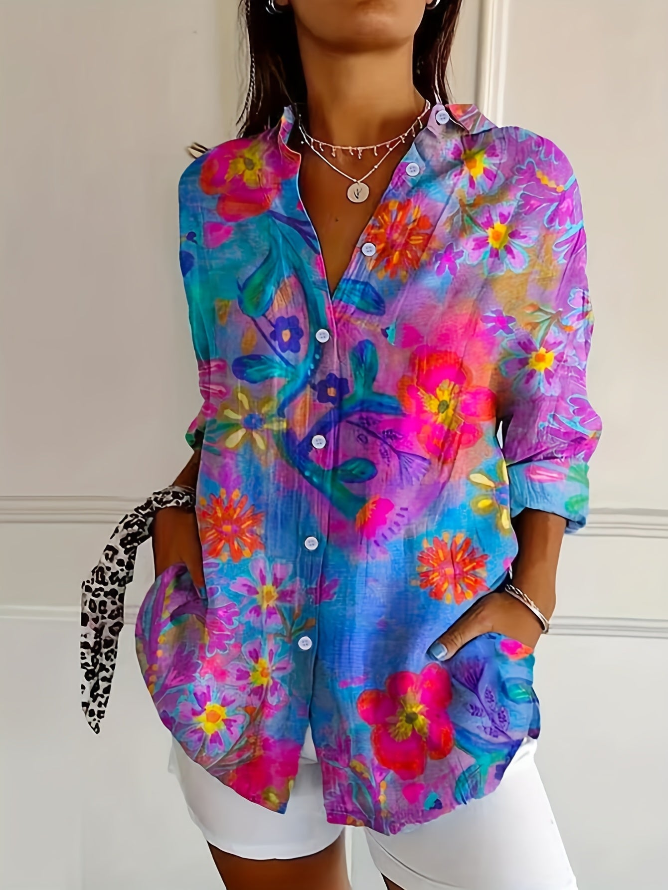 Zyla | Floral Print Button Blouse