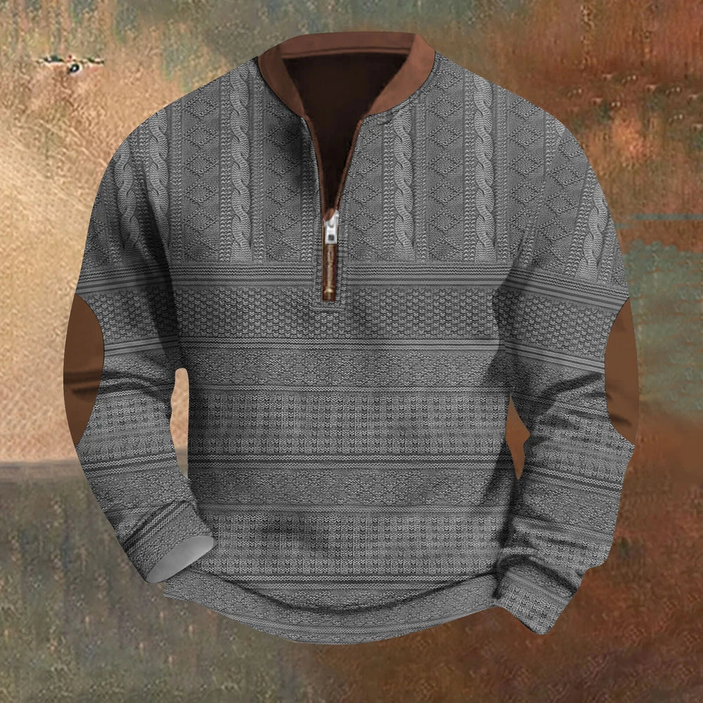 Mens Quarter Zip Sweater Lightweight Mock Neck Long Sleeve Knitted Retro Sweater