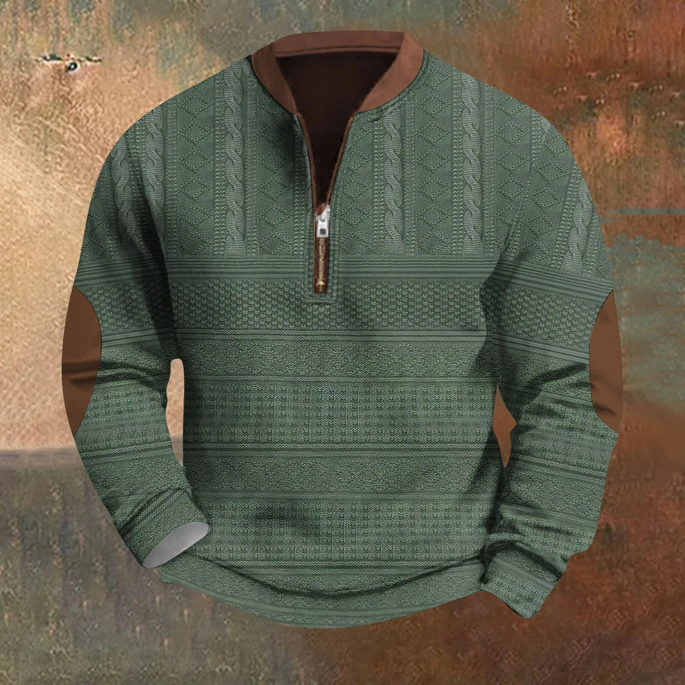 Mens Quarter Zip Sweater Lightweight Mock Neck Long Sleeve Knitted Retro Sweater