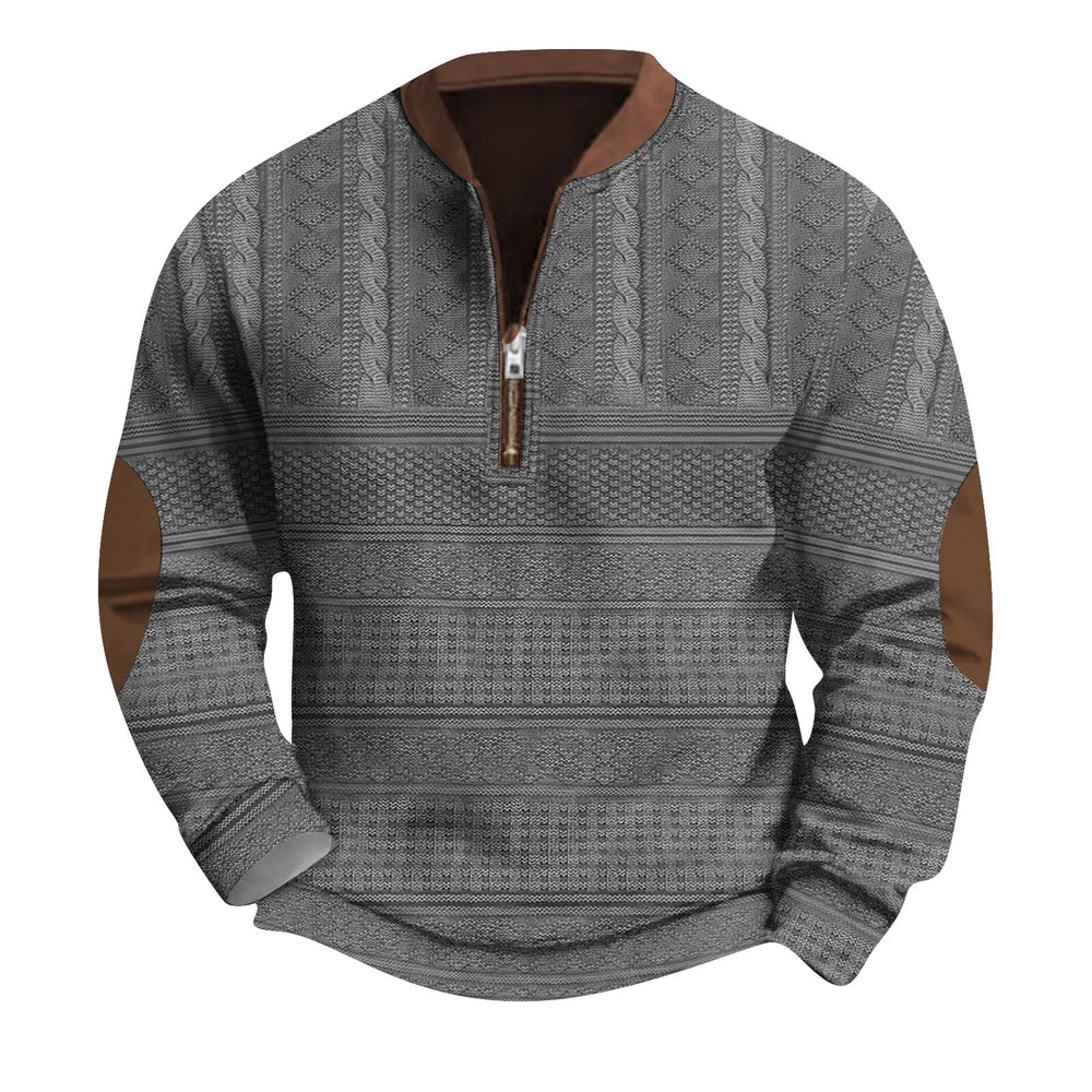 Mens Quarter Zip Sweater Lightweight Mock Neck Long Sleeve Knitted Retro Sweater