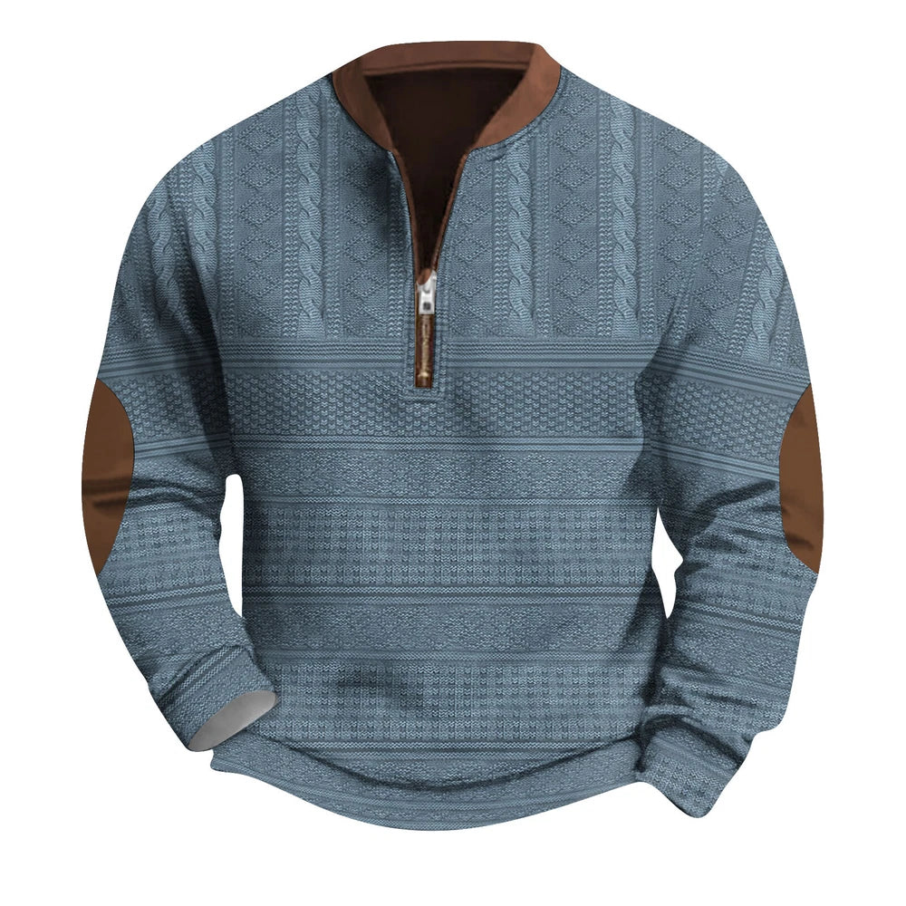 Mens Quarter Zip Sweater Lightweight Mock Neck Long Sleeve Knitted Retro Sweater