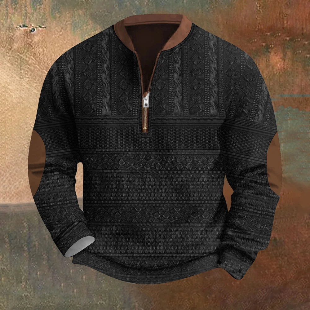 Mens Quarter Zip Sweater Lightweight Mock Neck Long Sleeve Knitted Retro Sweater
