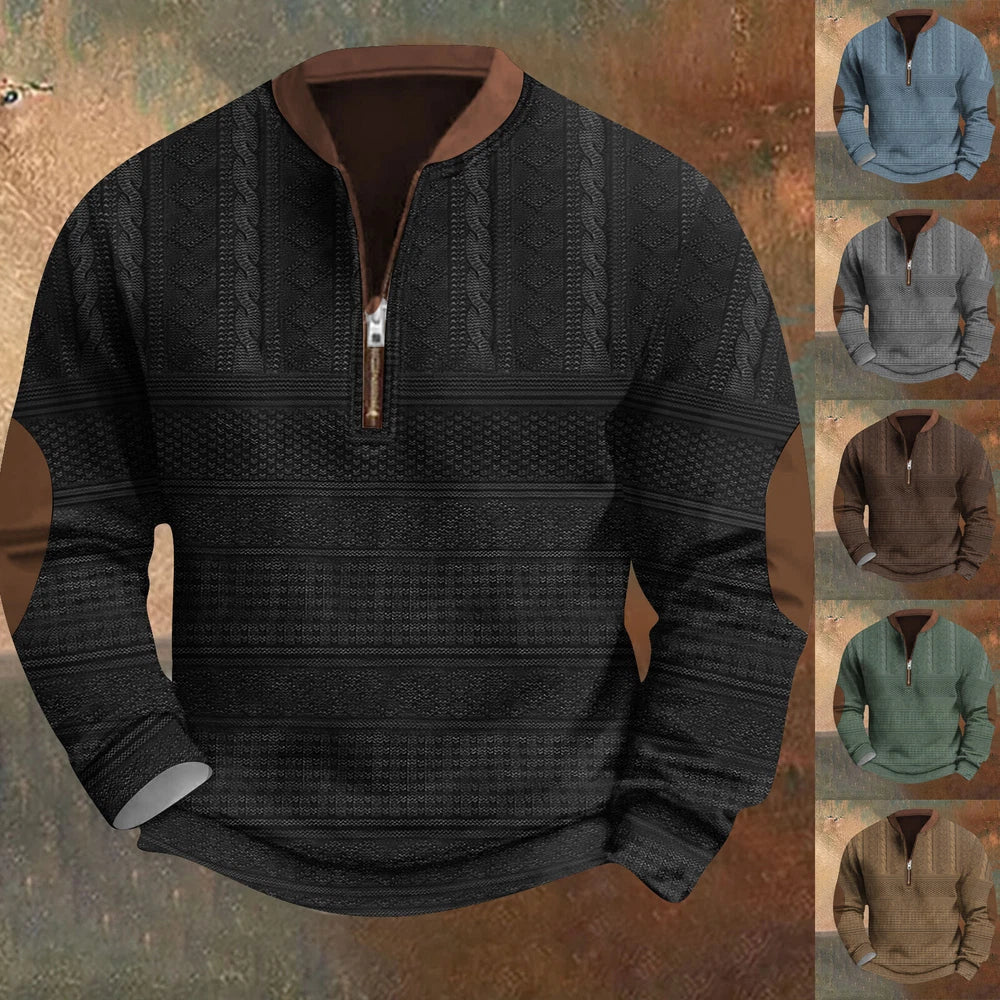 Mens Quarter Zip Sweater Lightweight Mock Neck Long Sleeve Knitted Retro Sweater