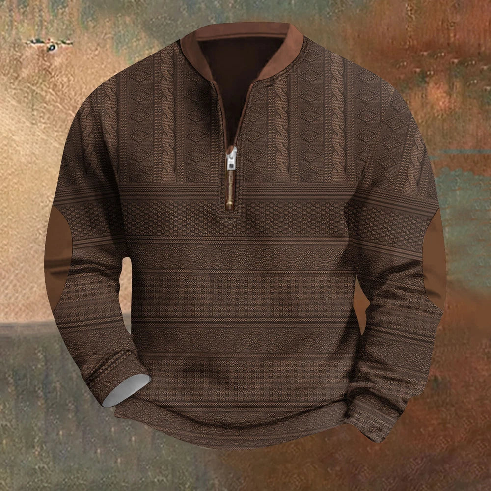 Mens Quarter Zip Sweater Lightweight Mock Neck Long Sleeve Knitted Retro Sweater