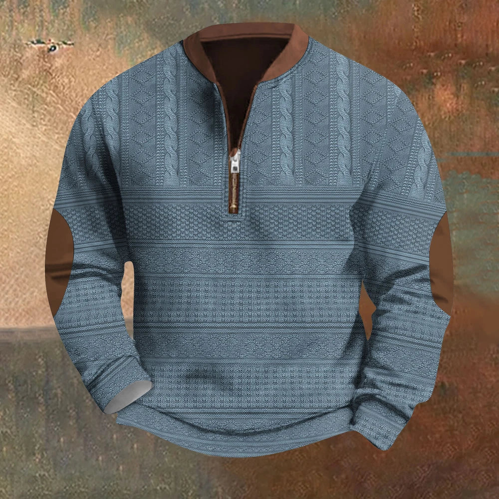 Mens Quarter Zip Sweater Lightweight Mock Neck Long Sleeve Knitted Retro Sweater